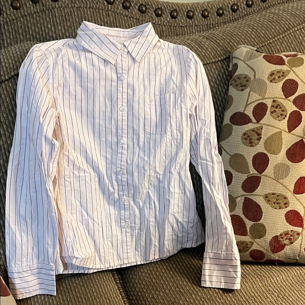 Justice Pink and Black Striped Button Down Shirt